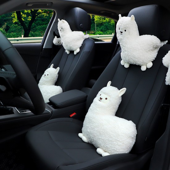 1pc Sheep Shaped Plush Doll, Car Headrest Backrest Cartoon Alpaca For Winter, Car Accessories